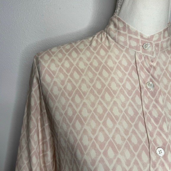 Amina Rubinacci Button Up Shirt Size 42‎ Small Pink Stretch Silk 3/4 Sleeves - Picture 4 of 12
